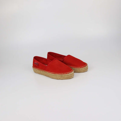 Love Moschino Red Suede Platform Espadrille Flats