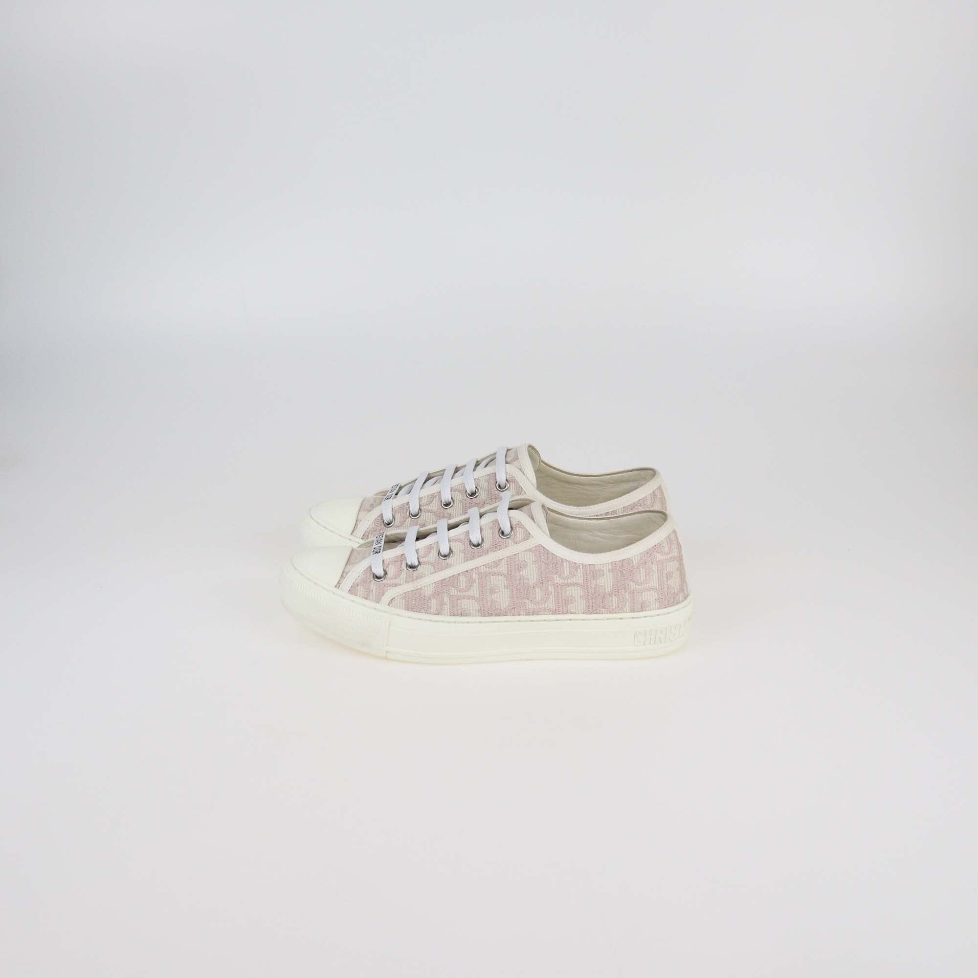 Christian Dior Pink/White Oblique Walk 'n' Dior Embroidered Canvas Low Top Sneakers Womens Christian Dior 