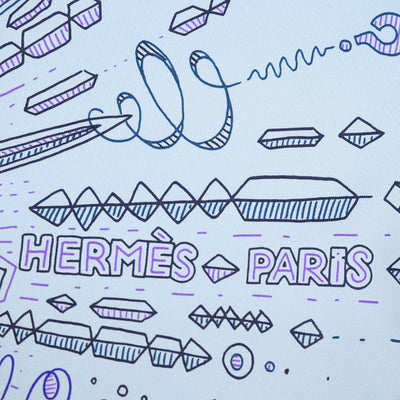 Hermes Blue Ciel, Encre, Violet Silk Please Hold The Line Scarf 90