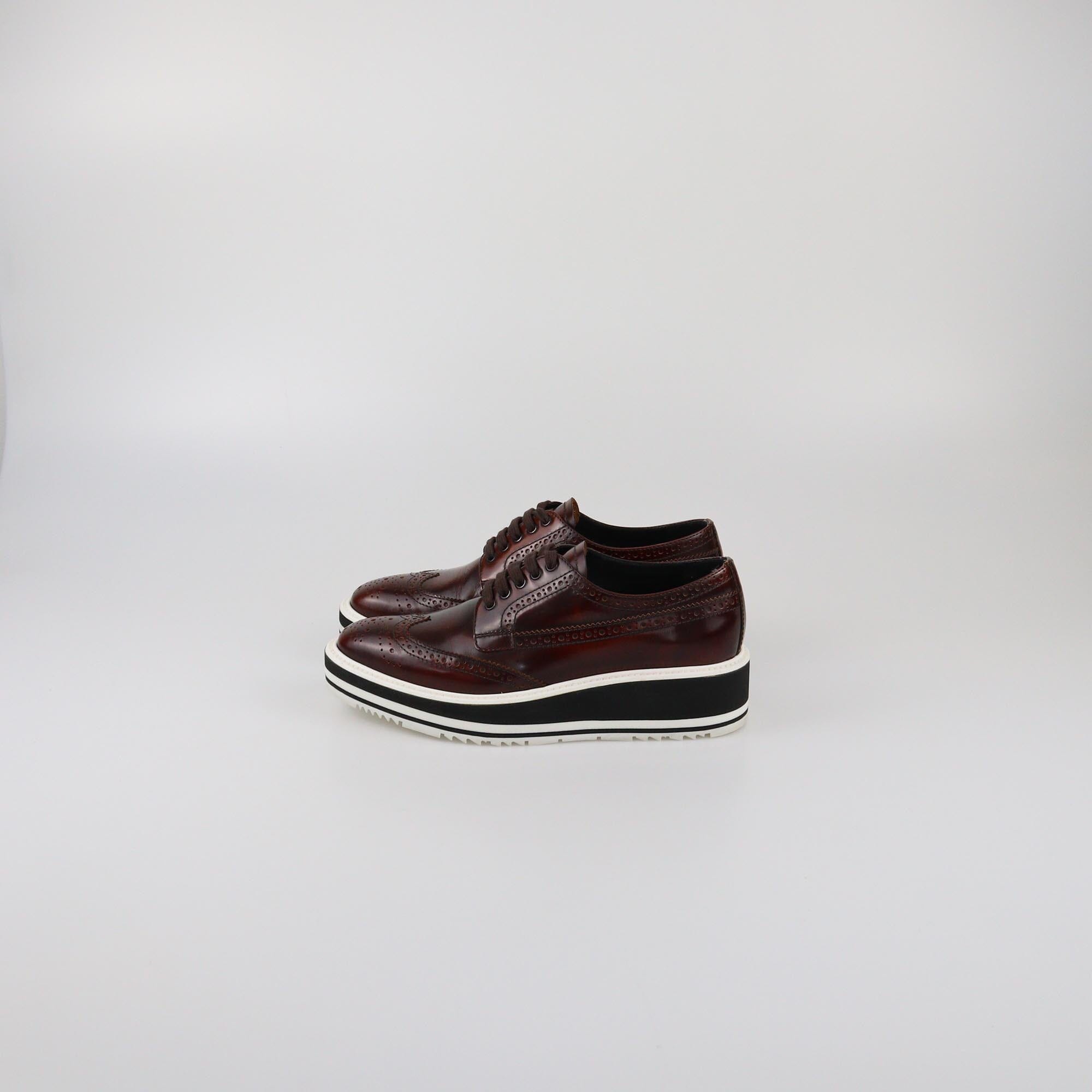 Prada Brown Brogue Platform Derby Sneakers Womens Prada 