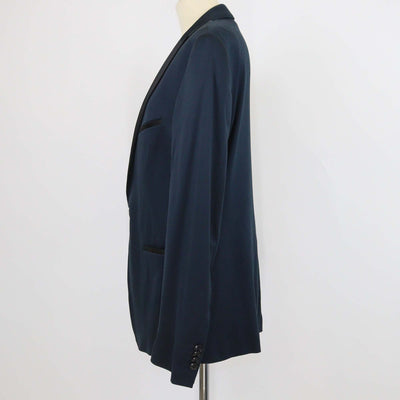 Etro Navy Blue Cotton Paisley Print Single Breasted Blazer