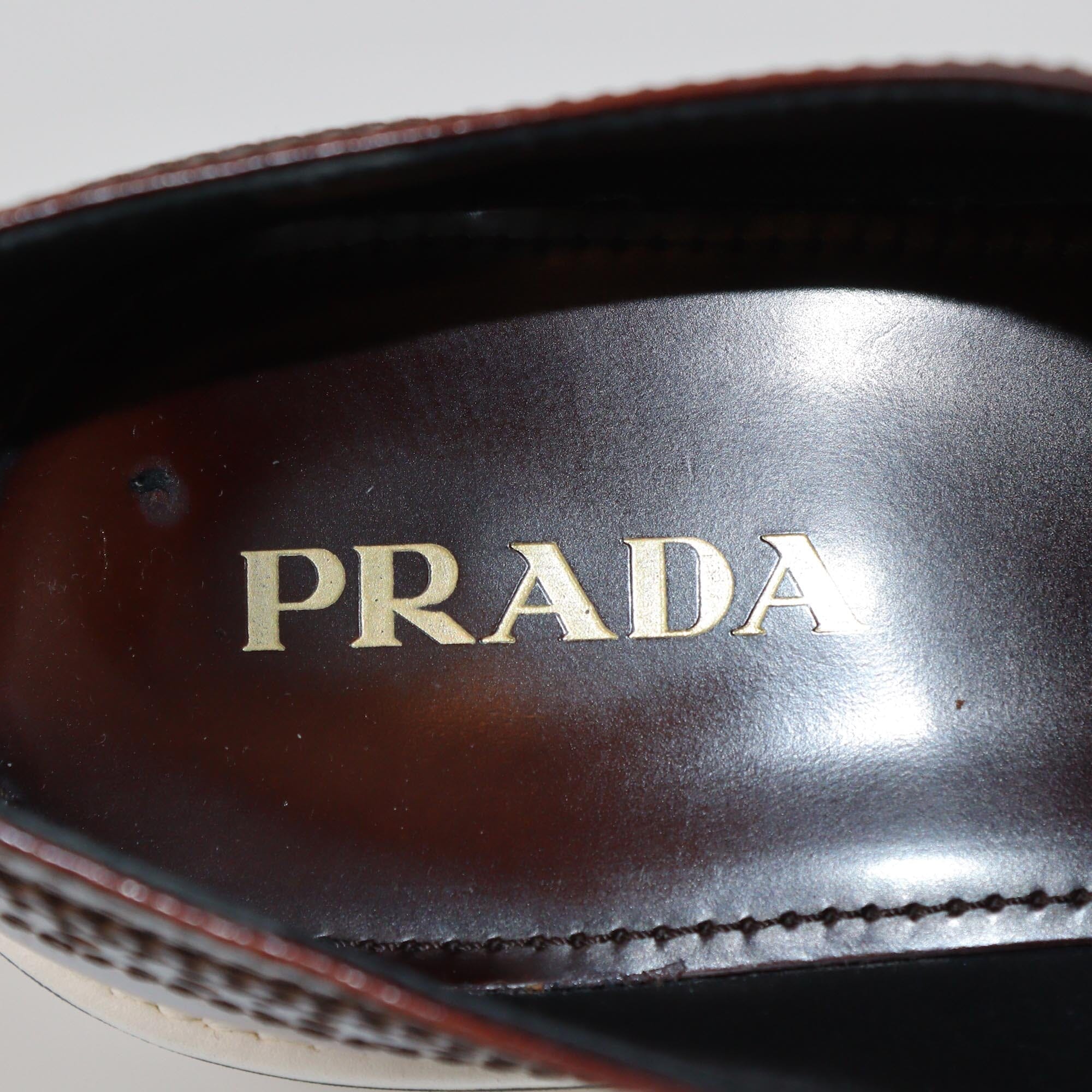Prada Brown Brogue Platform Derby Sneakers Womens Prada 