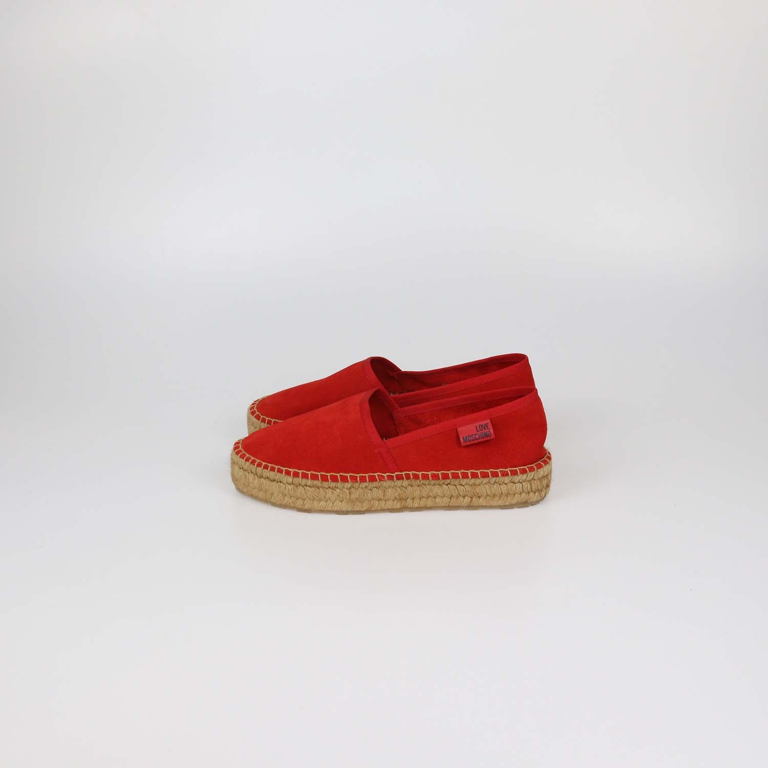 Love Moschino Red Suede Platform Espadrille Flats