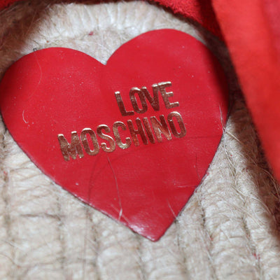 Love Moschino Red Suede Platform Espadrille Flats