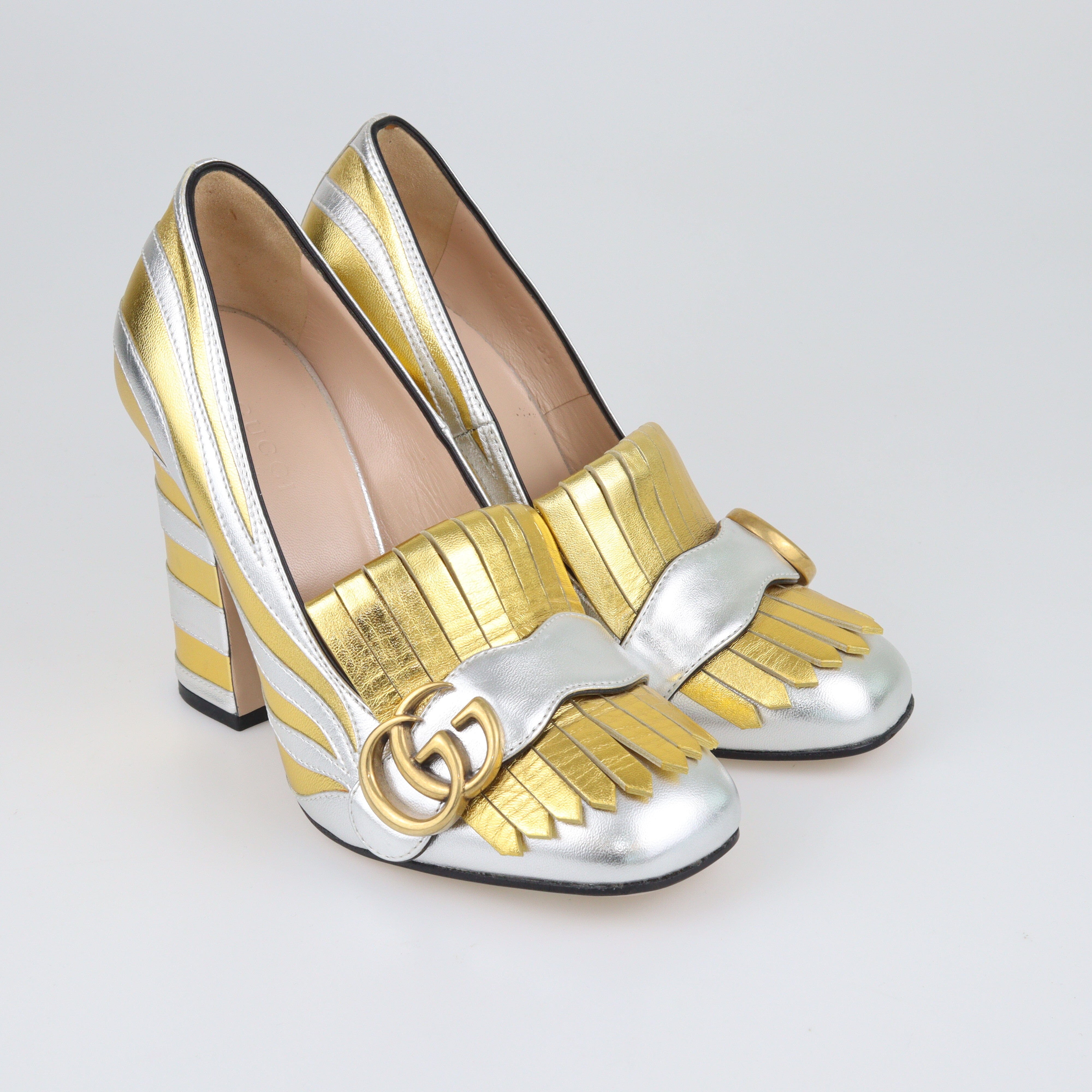Silver/Gold Marmont Zebra Print Pumps Shoes Gucci 