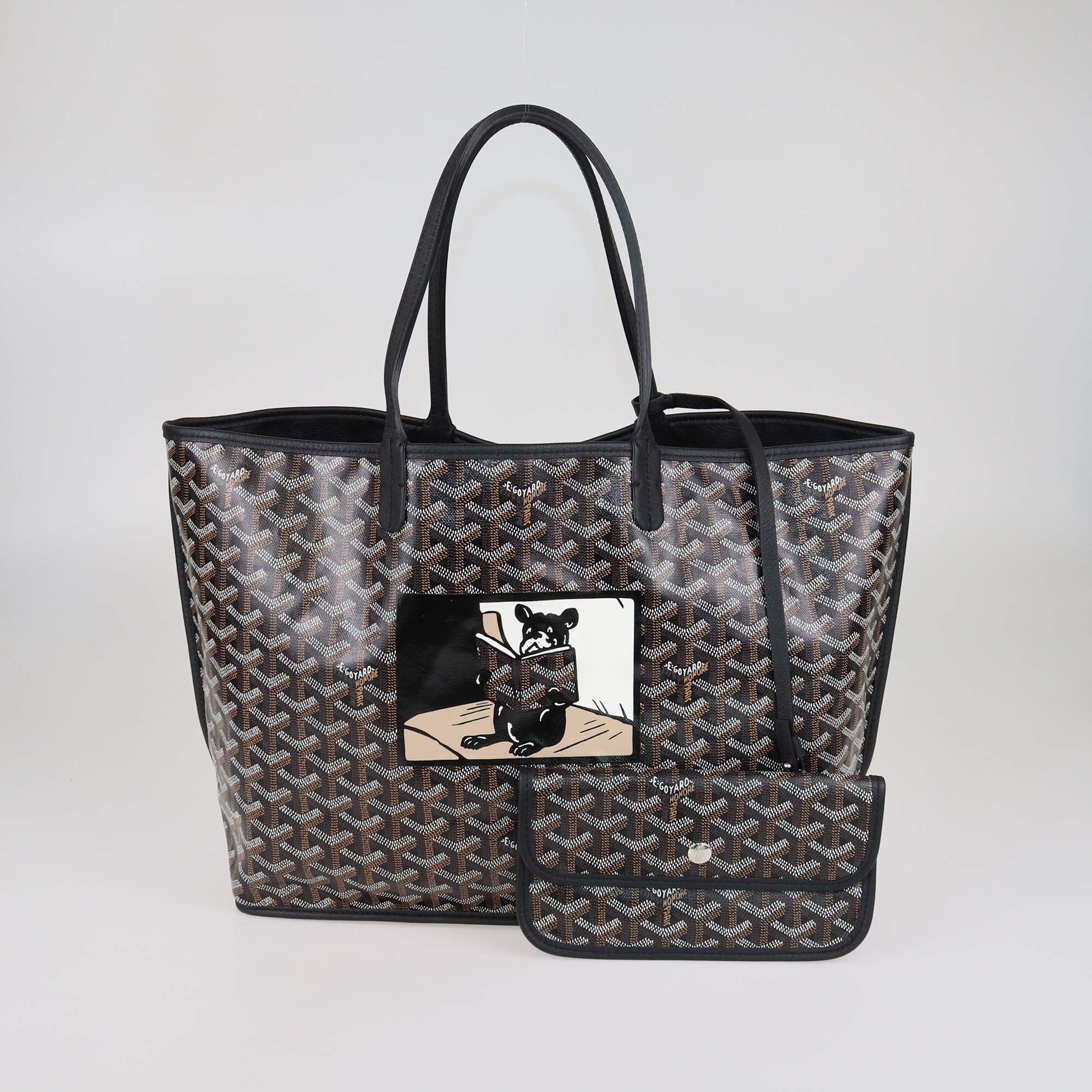 Goyard Black Goyardine Canvas Bulldog Print Anjou PM Tote