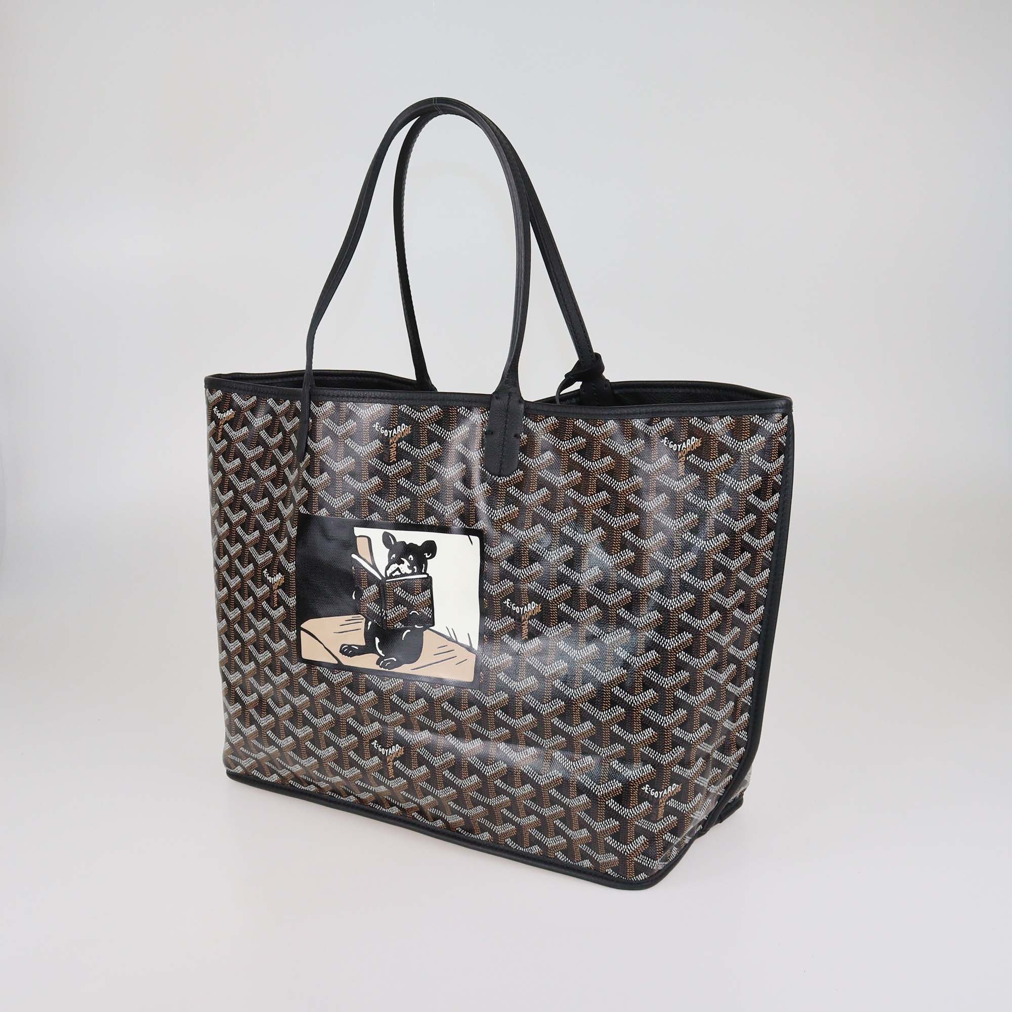 Goyard Black Goyardine Canvas Bulldog Print Anjou PM Tote