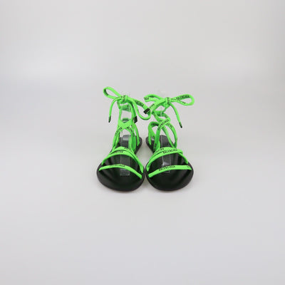 Balenciaga Black/Green Fabric Logo Ankle Wrap Flat Sandals Womens Balenciaga 