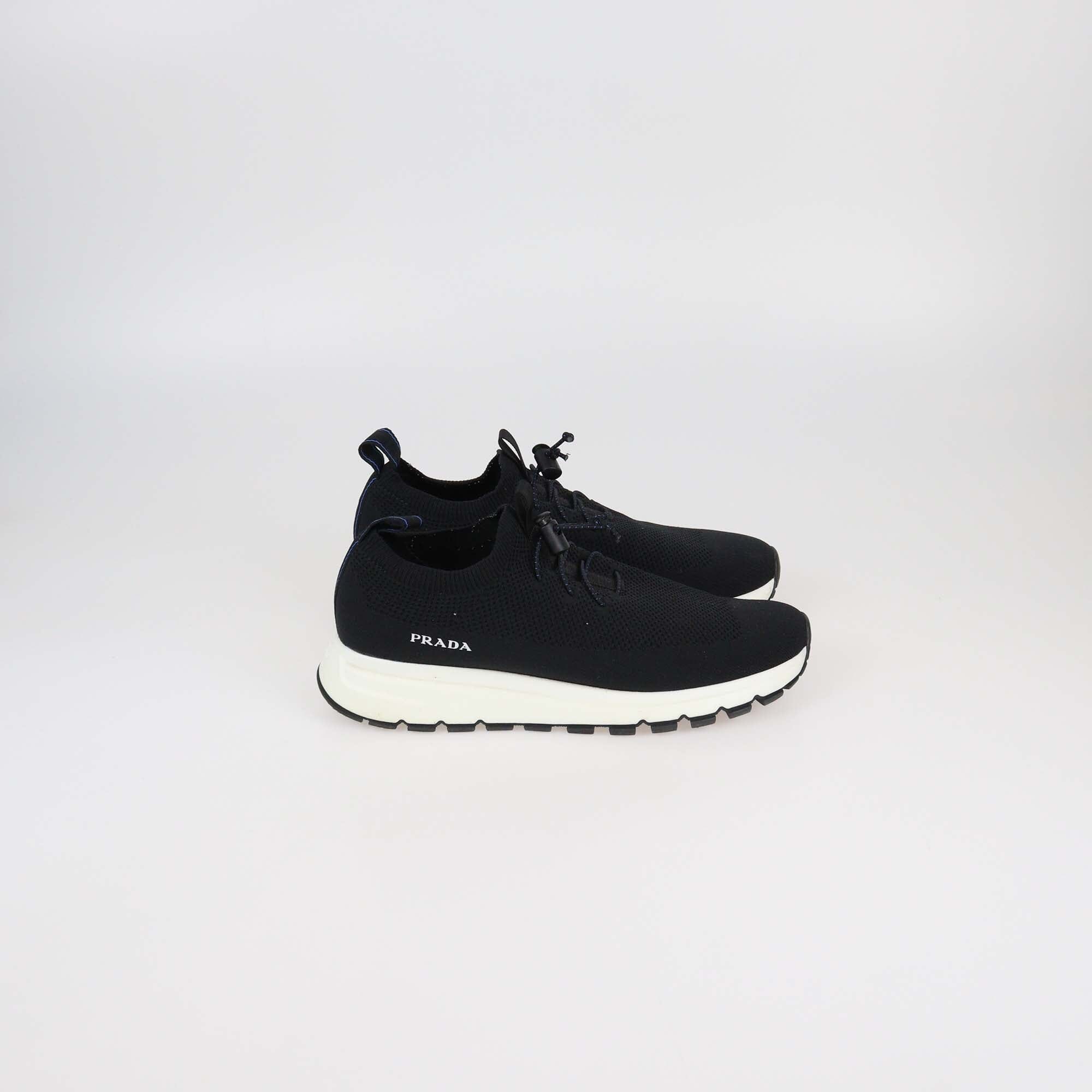 Prada Black Knit Fabric Slip On Sneakers Womens Prada 