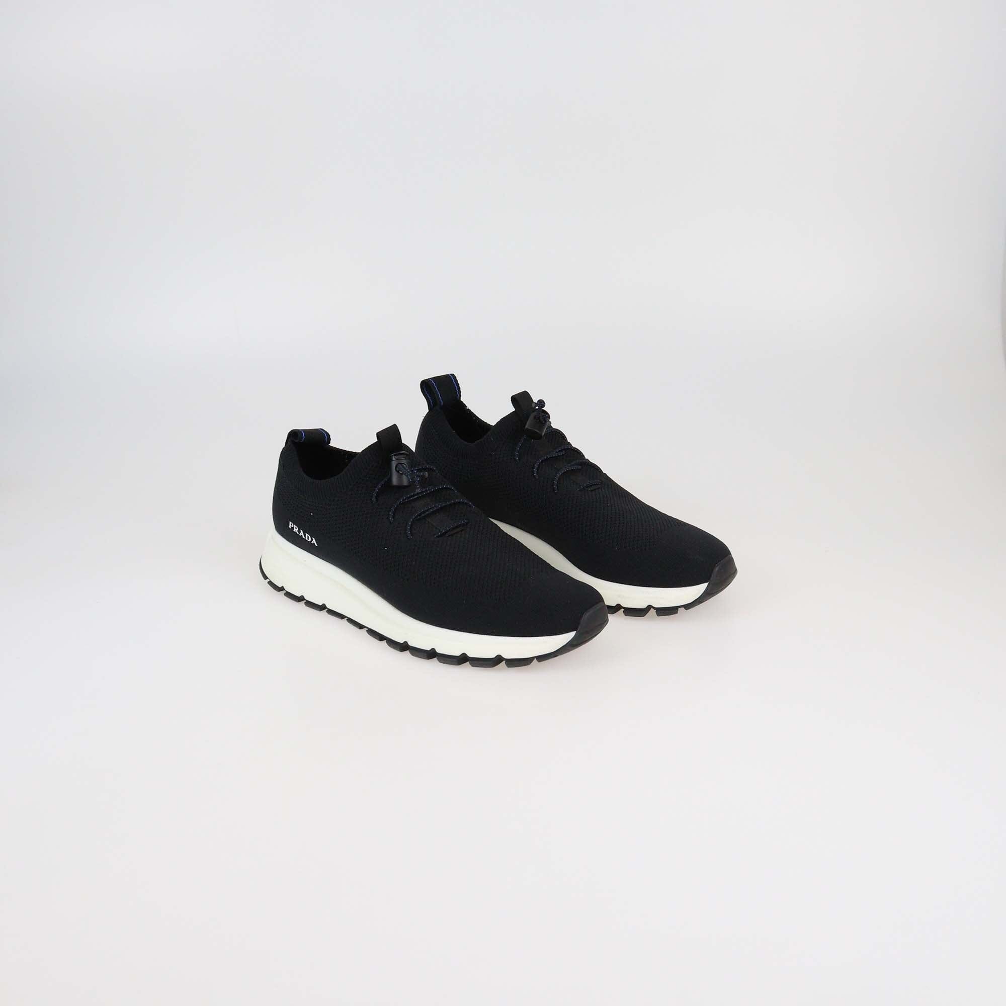 Prada Black Knit Fabric Slip On Sneakers Womens Prada 