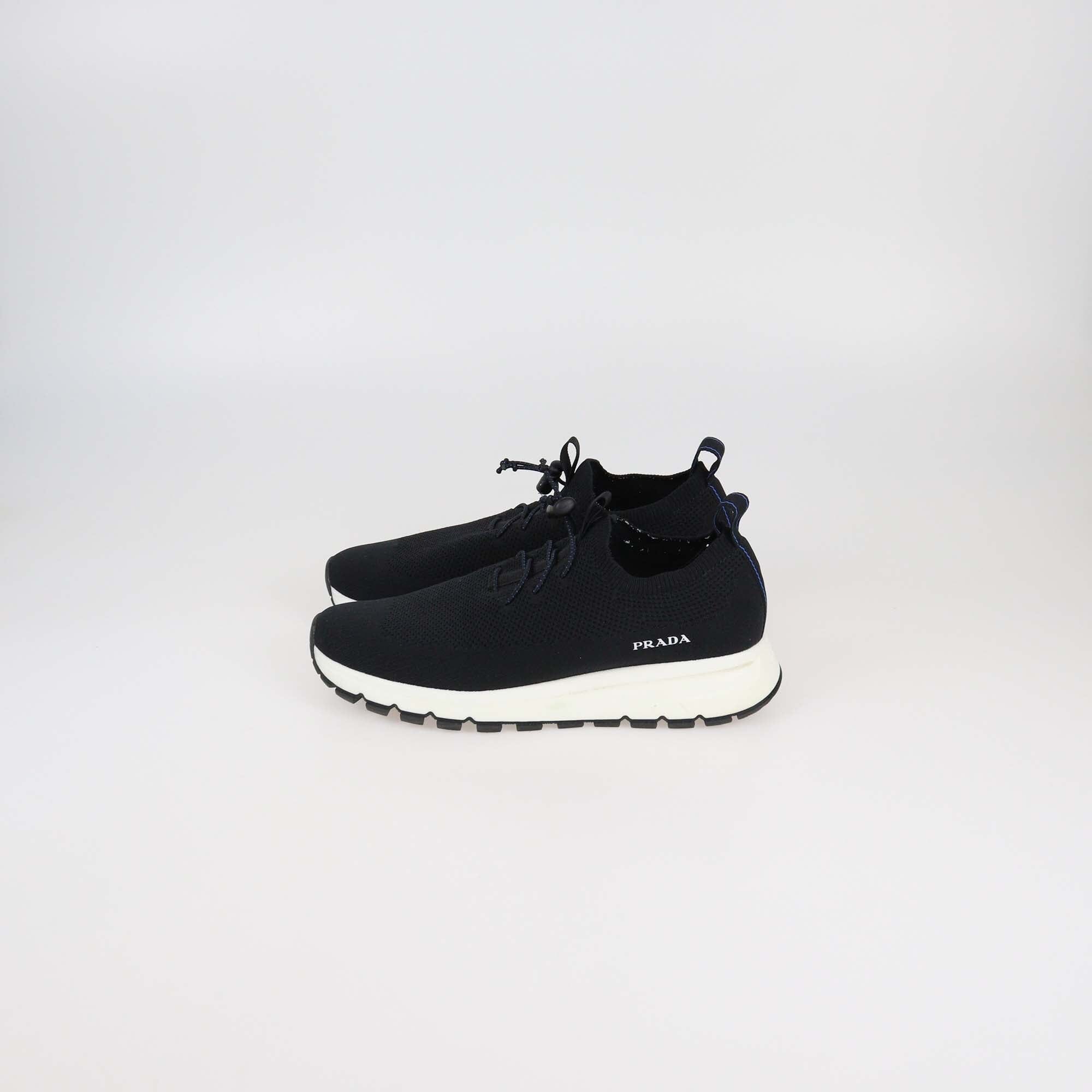 Prada Black Knit Fabric Slip On Sneakers Womens Prada 
