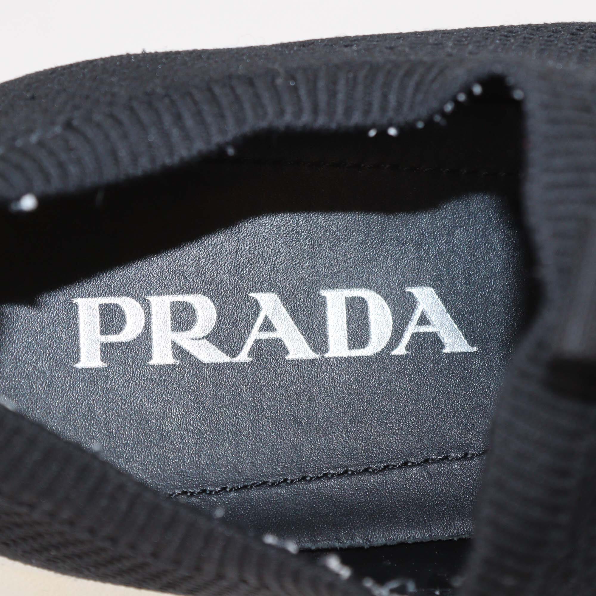 Prada Black Knit Fabric Slip On Sneakers Womens Prada 