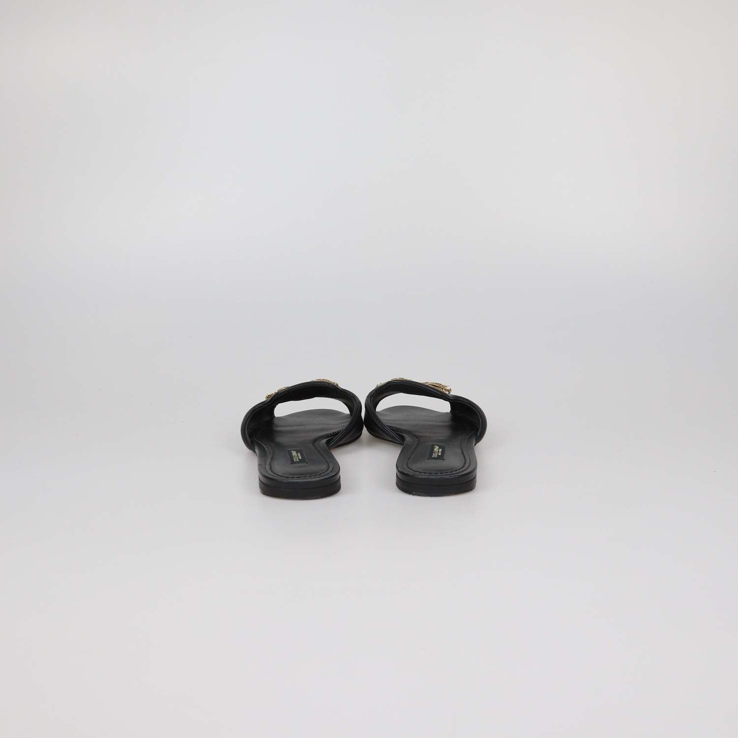 Dolce & Gabbana Black Leather DG Amore Flat Slides