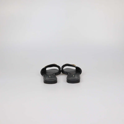 Dolce & Gabbana Black Leather DG Amore Flat Slides