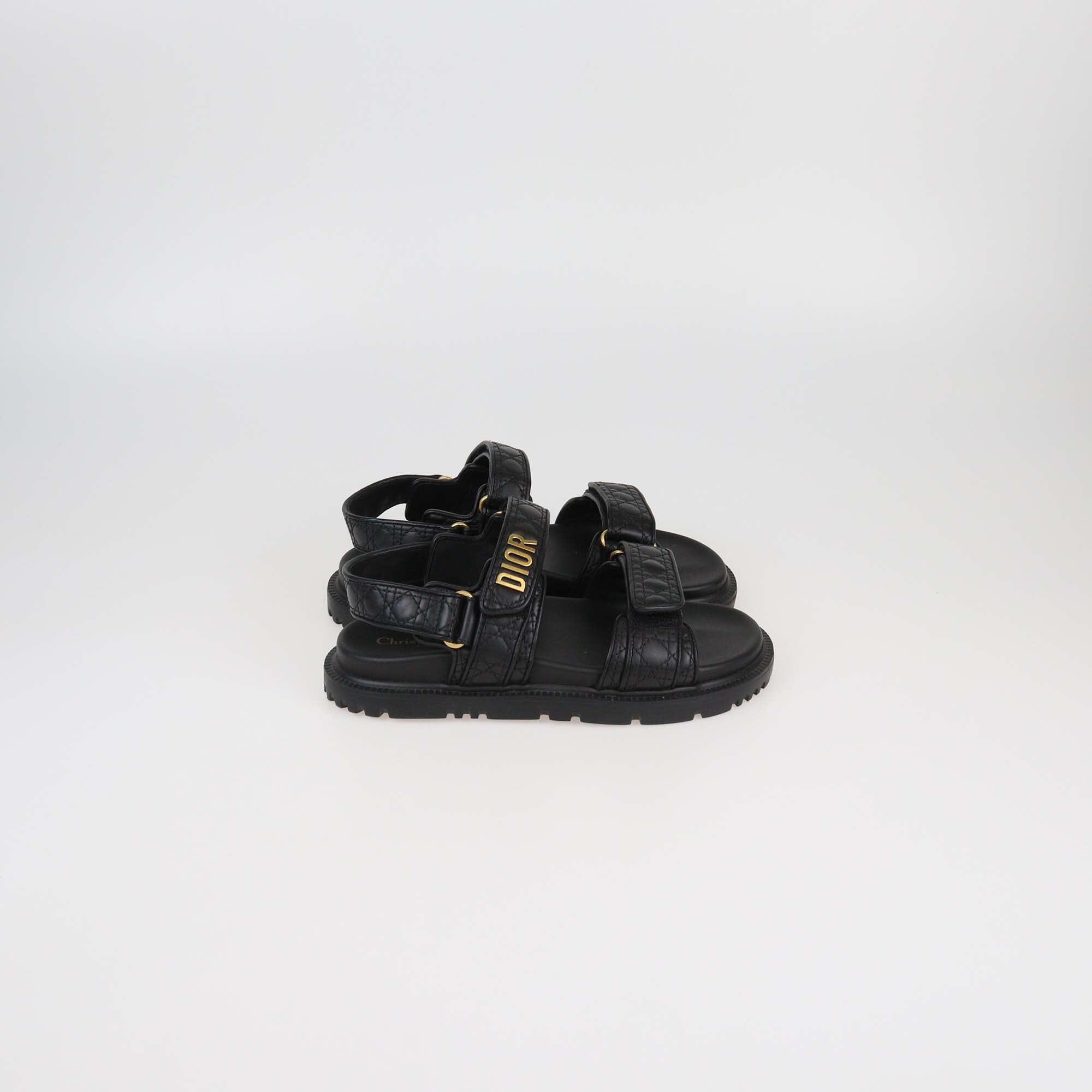 Christian Dior Black Cannage Dioract Flat Sandals Womens Christian Dior 