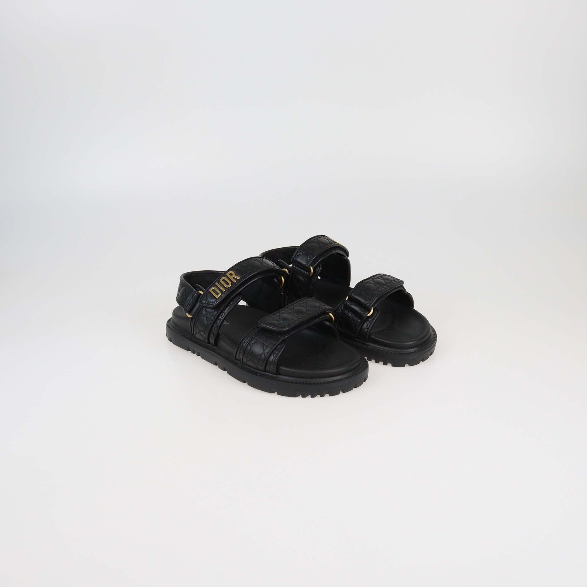 Christian Dior Black Cannage Dioract Flat Sandals Womens Christian Dior 