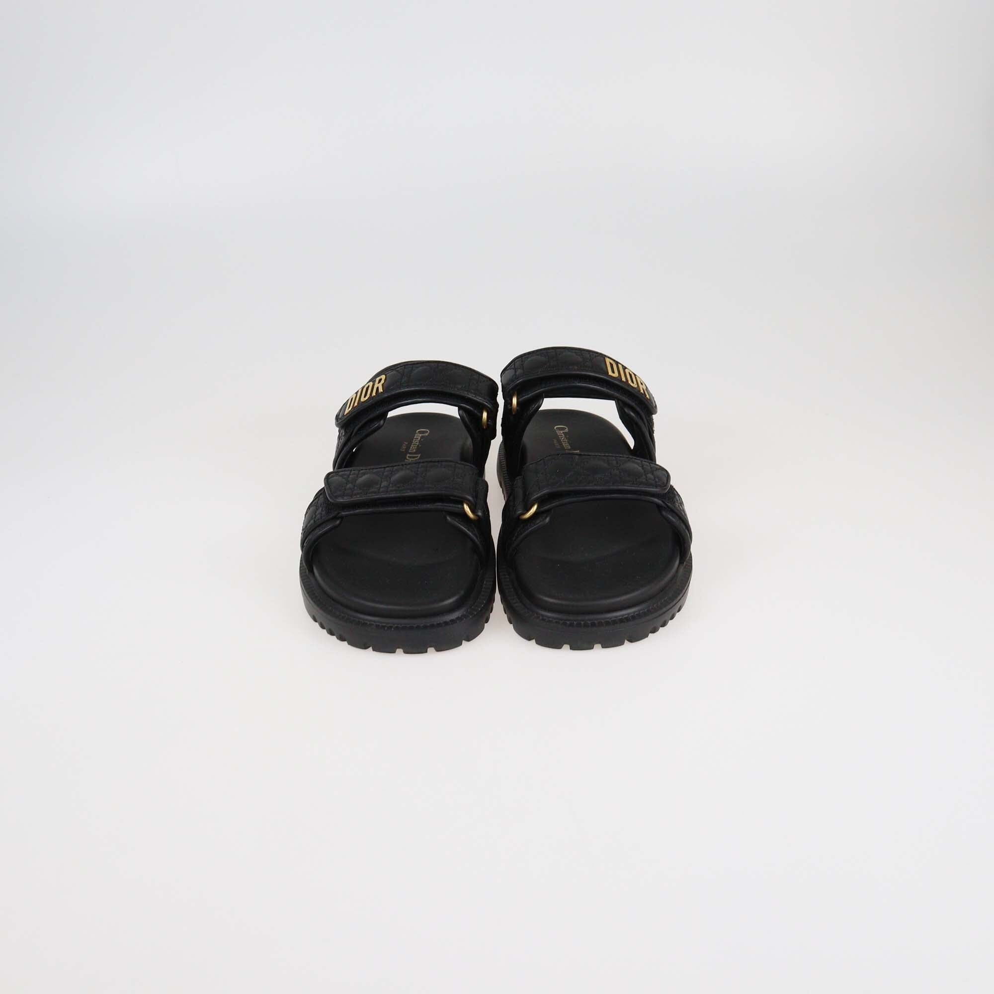 Christian Dior Black Cannage Dioract Flat Sandals Womens Christian Dior 