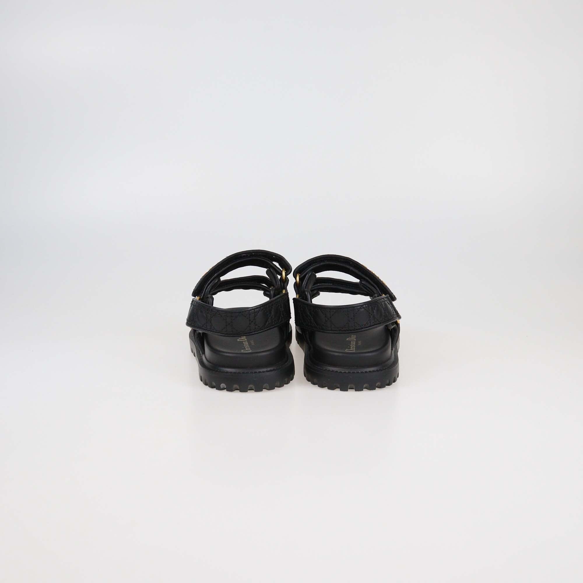 Christian Dior Black Cannage Dioract Flat Sandals Womens Christian Dior 