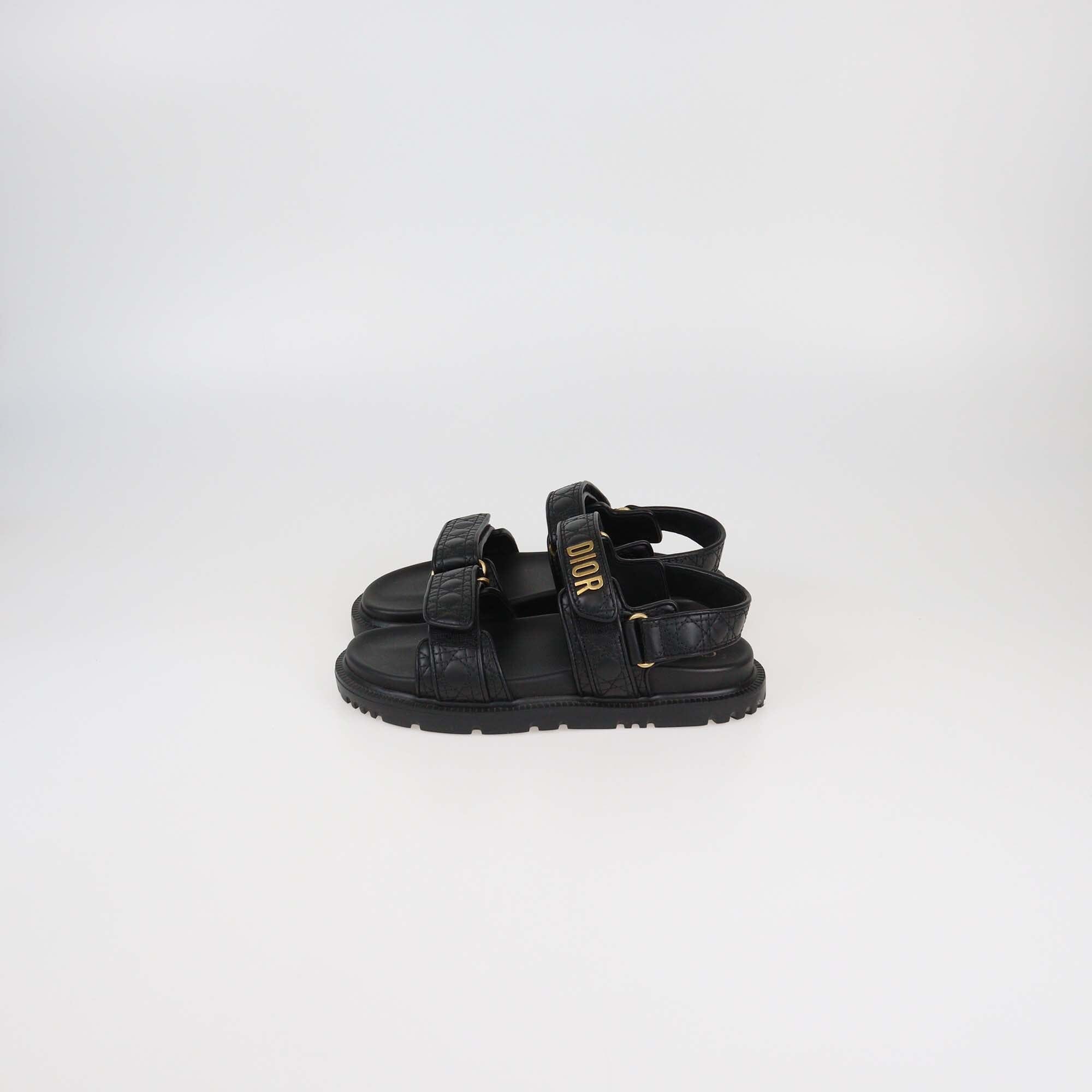 Christian Dior Black Cannage Dioract Flat Sandals Womens Christian Dior 