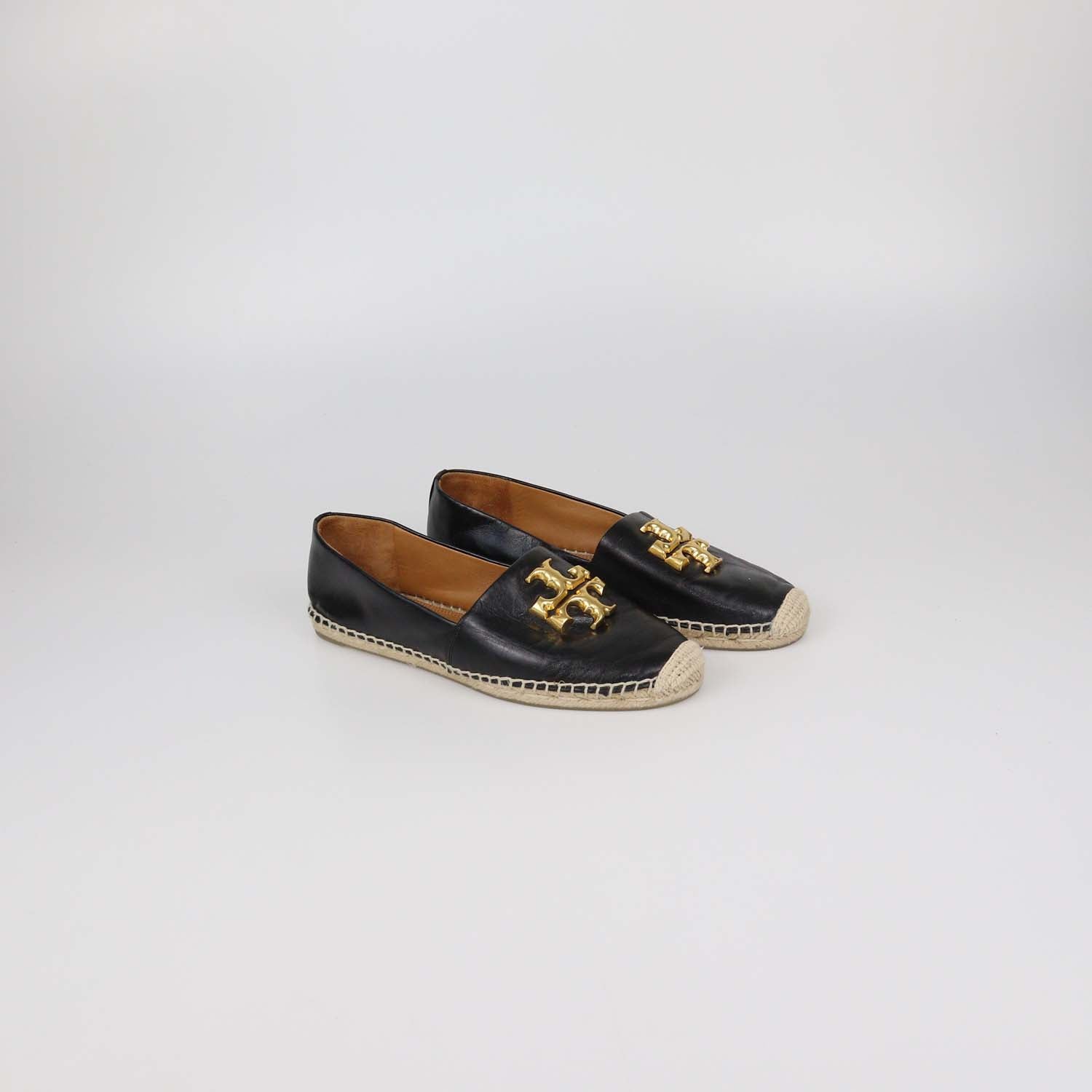 Tory Burch Black Leather Ines Platform Espadrille Flats