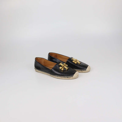 Tory Burch Black Leather Ines Platform Espadrille Flats