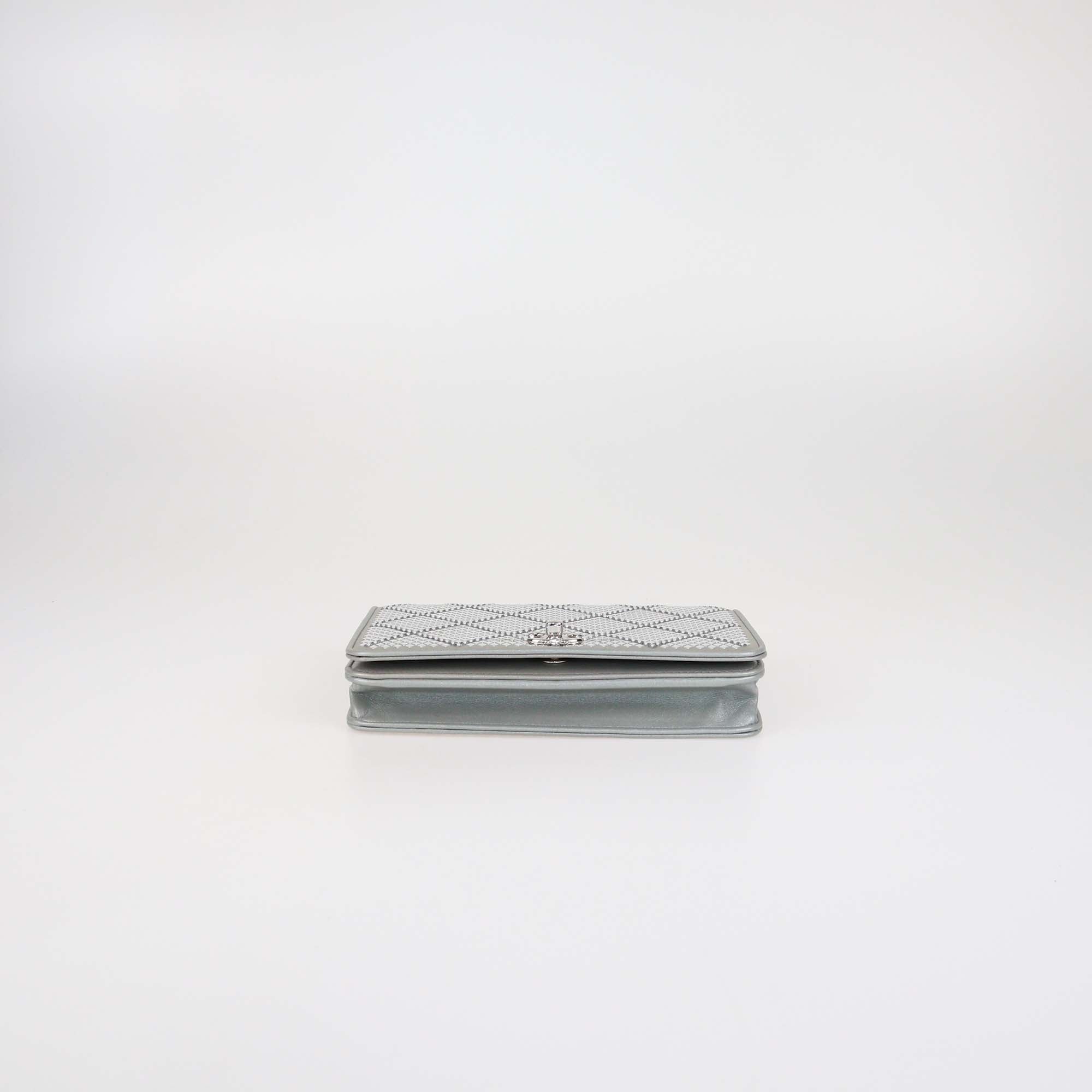 Chanel Grey Satin and Quilted Crystal Studded WOC Bag