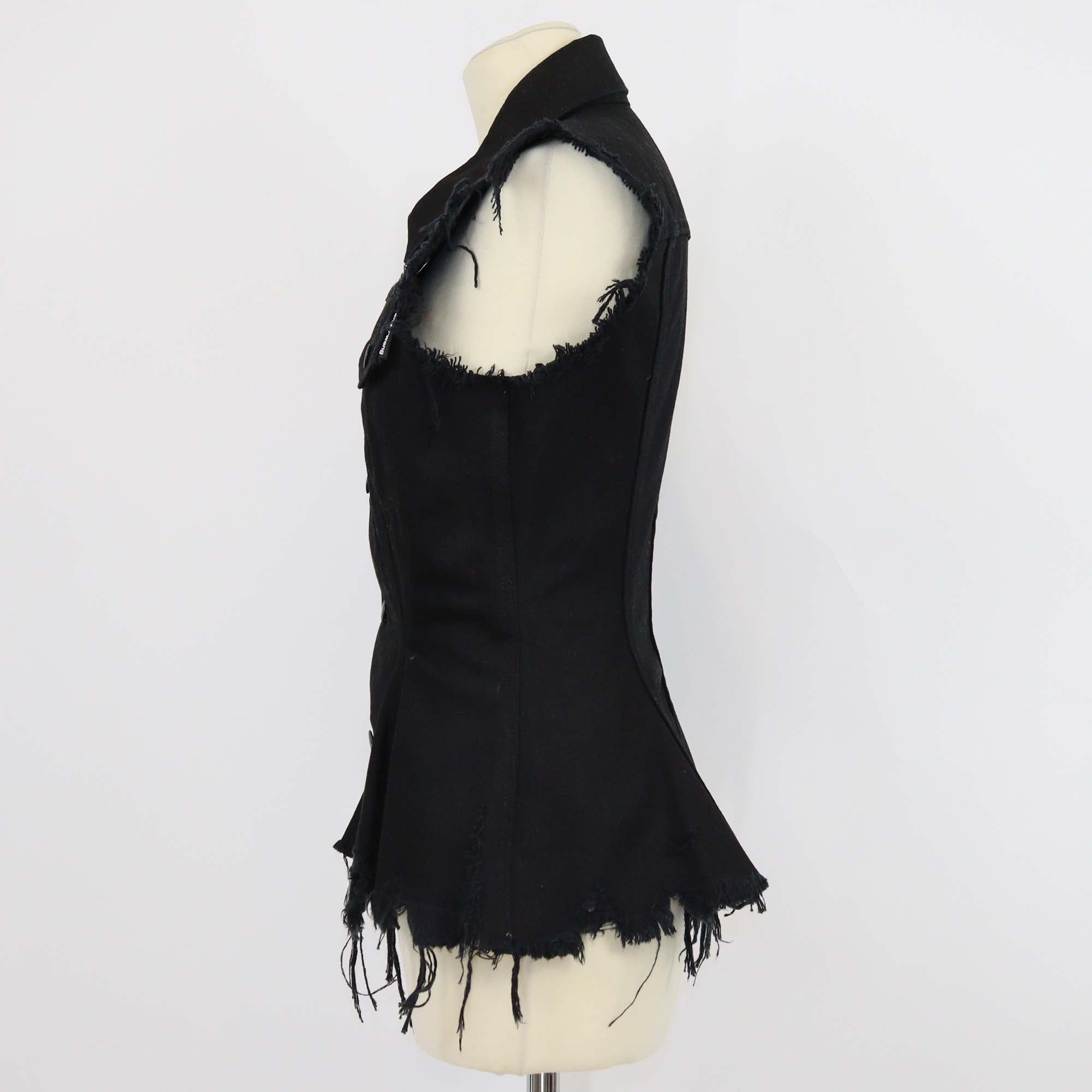 Alexander Wang Black Denim Distressed Sleeveless Jacket