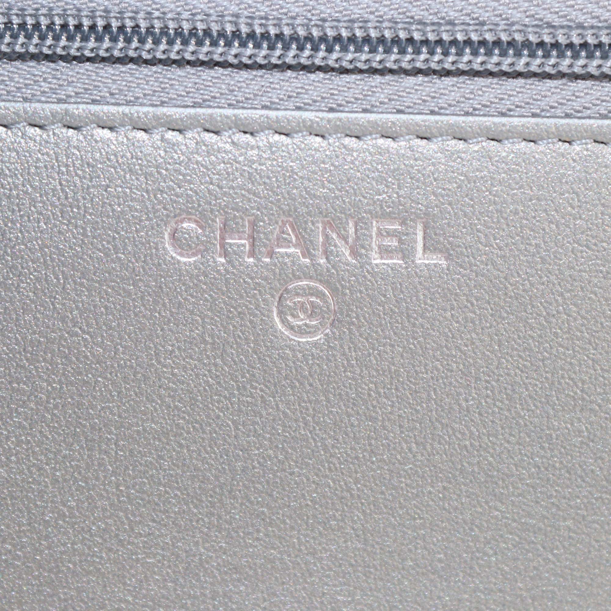 Chanel Grey Satin and Quilted Crystal Studded WOC Bag