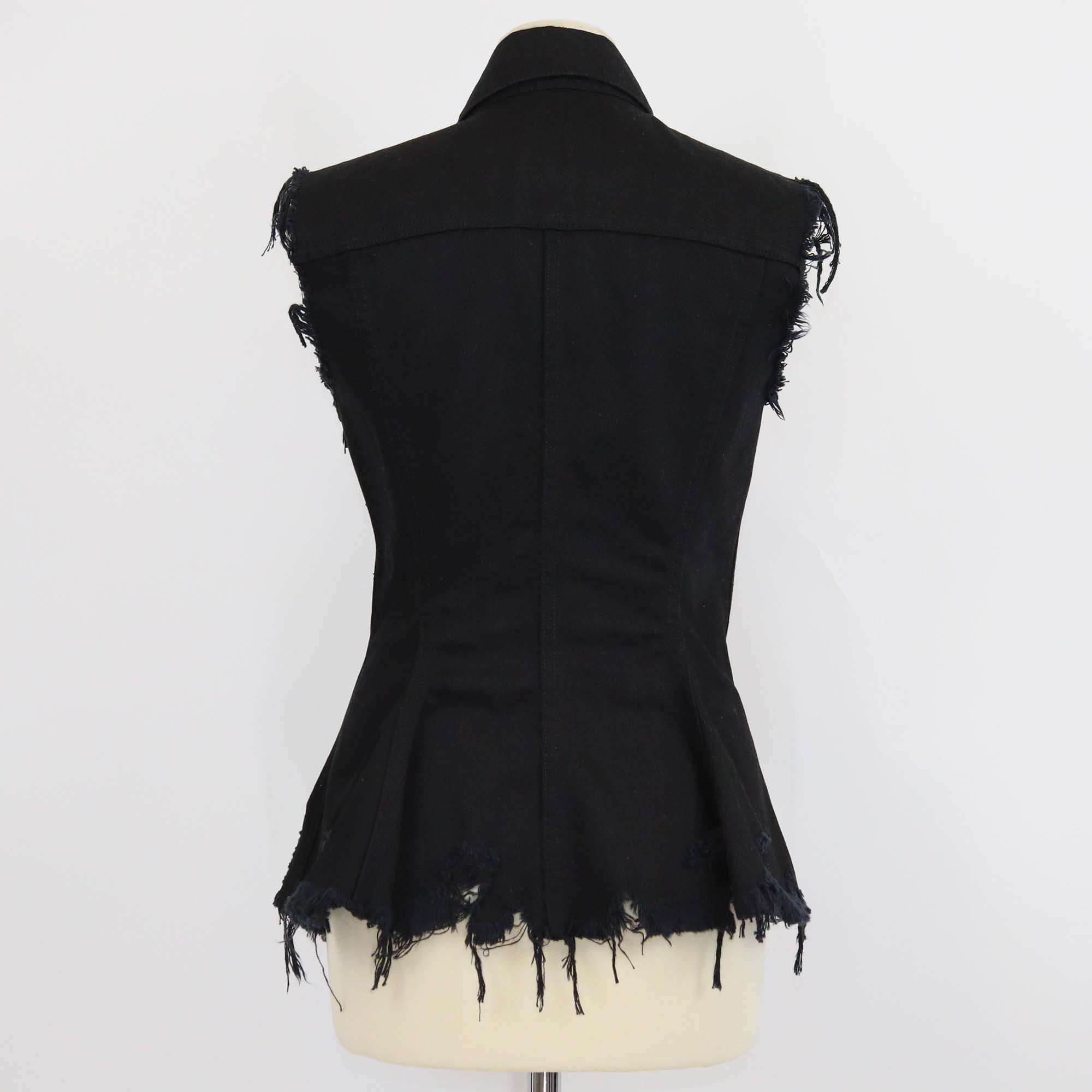 Alexander Wang Black Denim Distressed Sleeveless Jacket