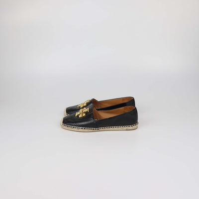 Tory Burch Black Leather Ines Platform Espadrille Flats