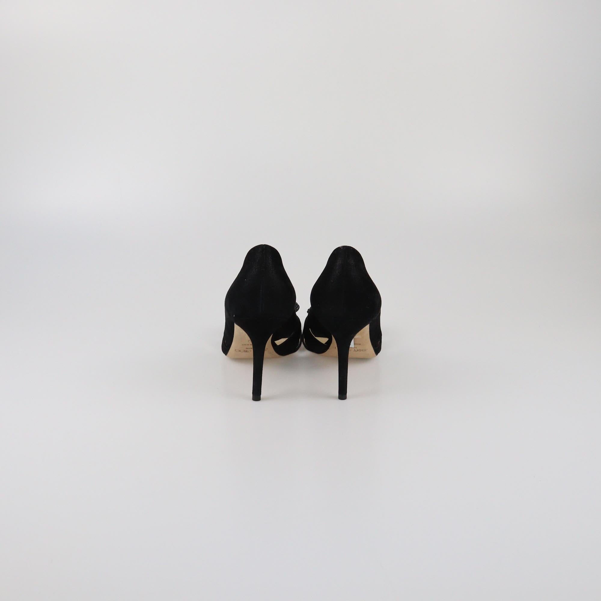 Jimmy Choo Black Talva Crystal Embellished Bow Peep Toe Pumps Womens Jimmy Choo 