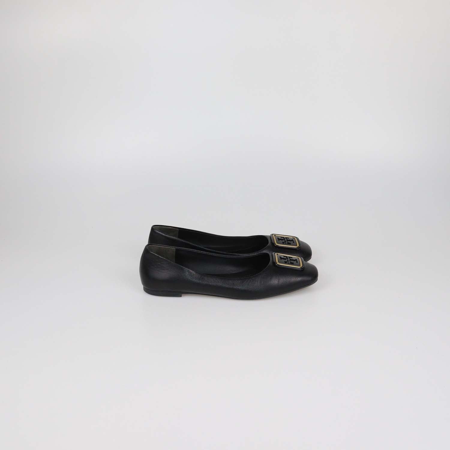 Tory Burch Black Leather Georgia Ballet Flats