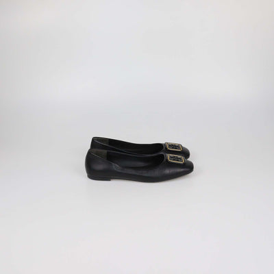 Tory Burch Black Leather Georgia Ballet Flats