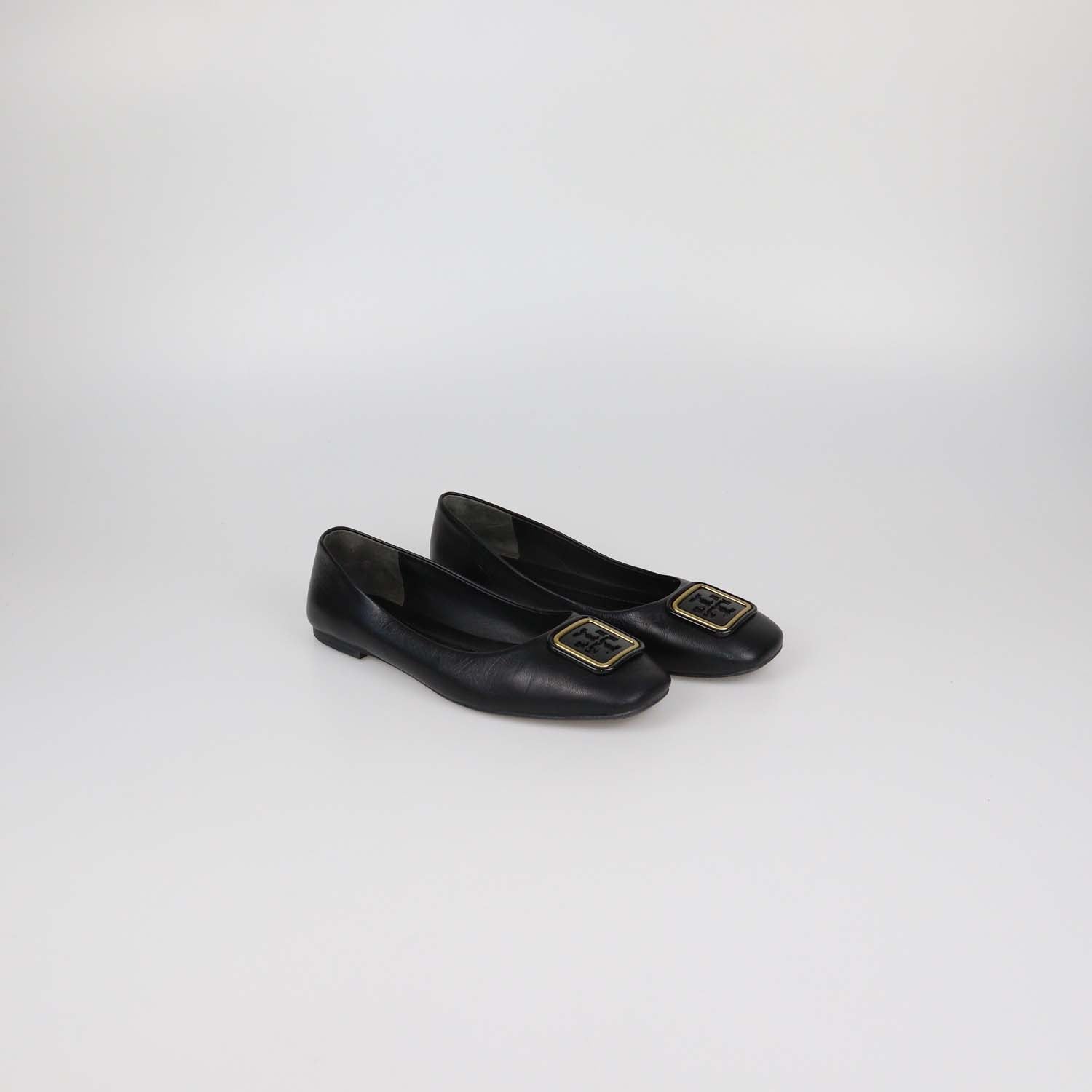 Tory Burch Black Leather Georgia Ballet Flats