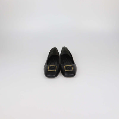 Tory Burch Black Leather Georgia Ballet Flats