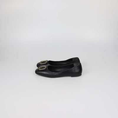 Tory Burch Black Leather Georgia Ballet Flats