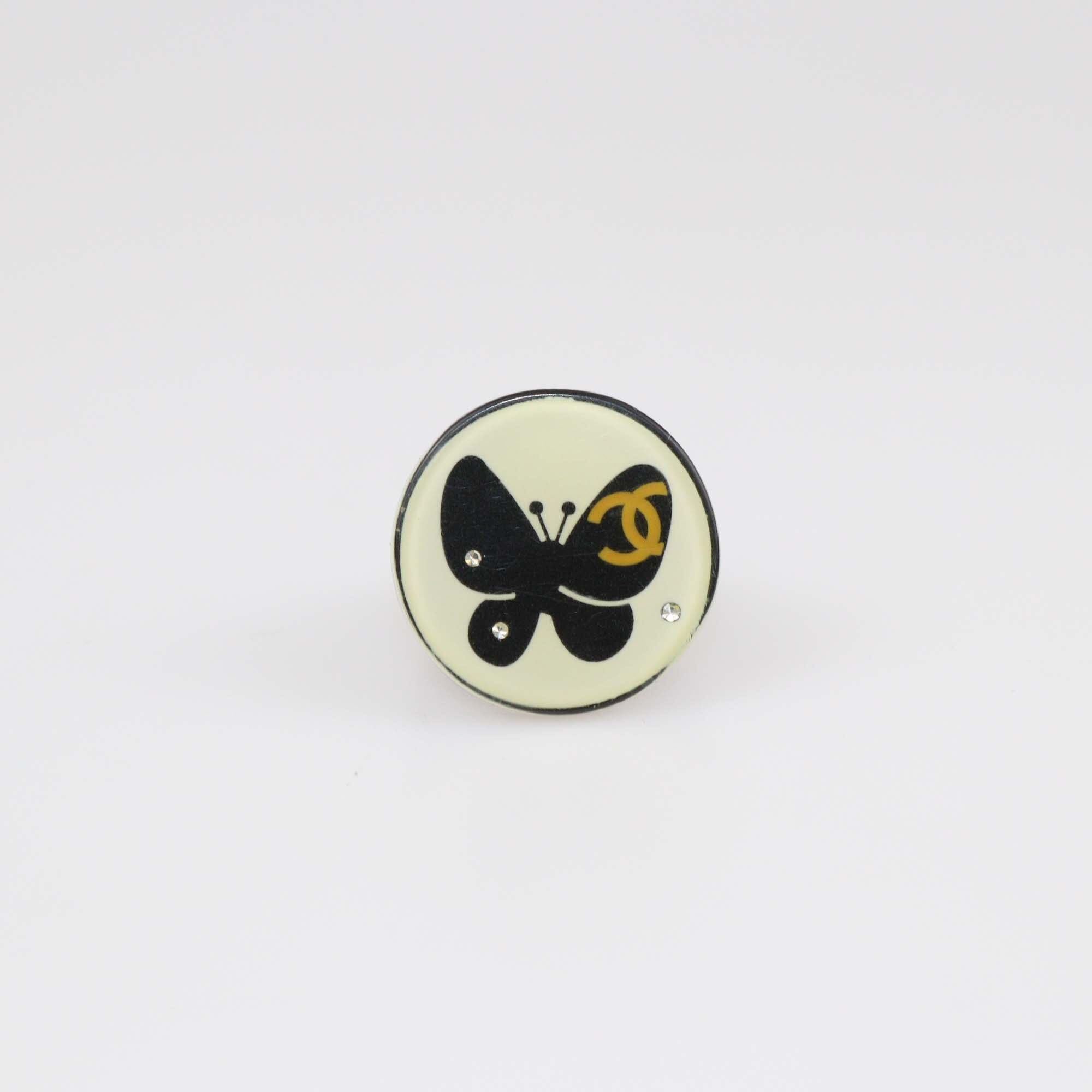 Chanel Black/Transparent Resin Butterfly Interlocking CC And Crystal Ring Size 7 Womens Chanel 
