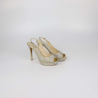 Jimmy Choo Gold Lurex Fabric Slingback Platform Sandals