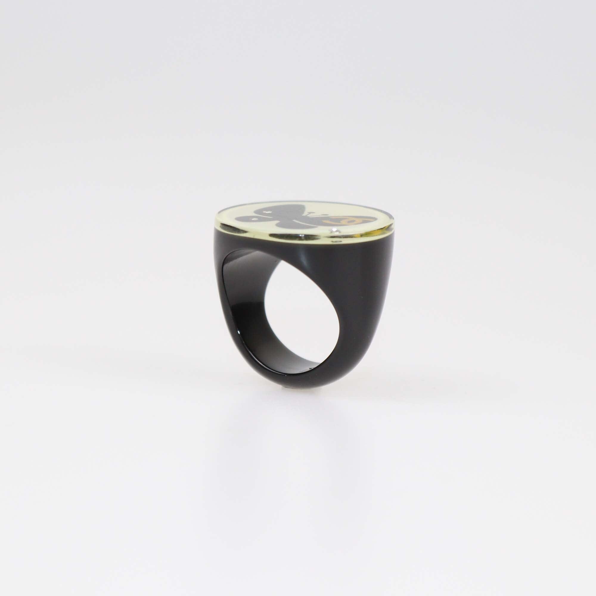 Chanel Black/Transparent Resin Butterfly Interlocking CC And Crystal Ring Size 7 Womens Chanel 