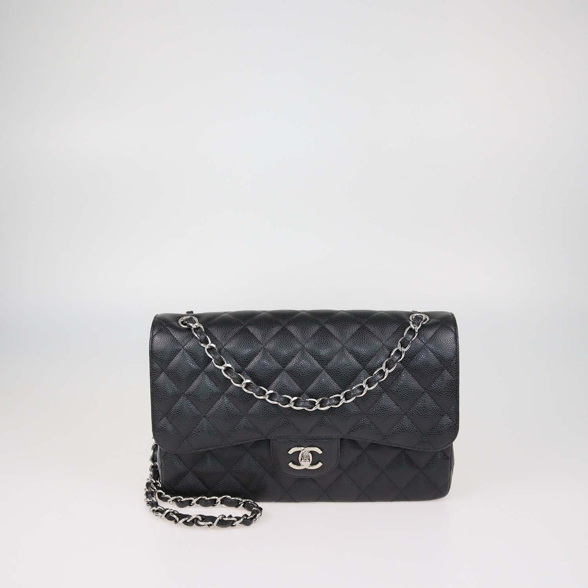 Chanel Black Quilted Caviar Leather Jumbo Classic Double Flap Bag