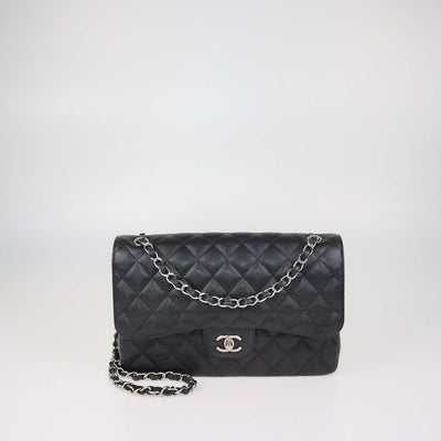 Chanel Black Quilted Caviar Leather Jumbo Classic Double Flap Bag