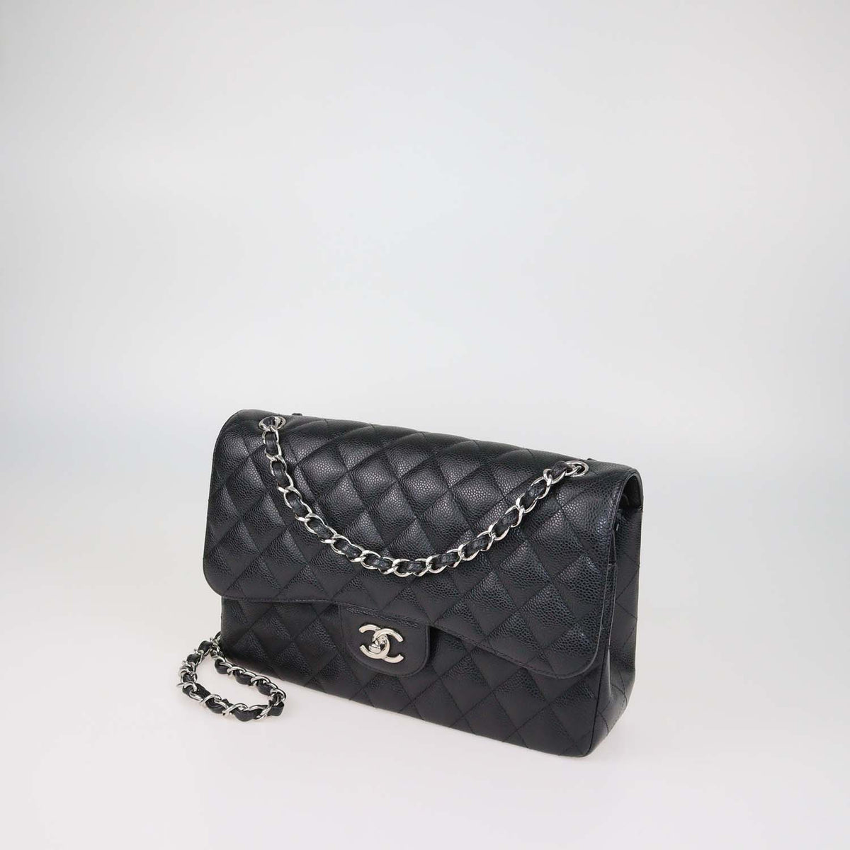 Chanel Black Quilted Caviar Leather Jumbo Classic Double Flap Bag