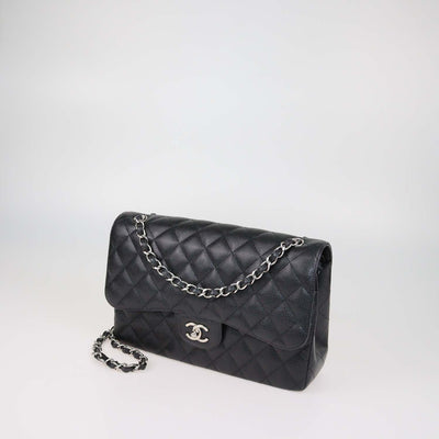 Chanel Black Quilted Caviar Leather Jumbo Classic Double Flap Bag