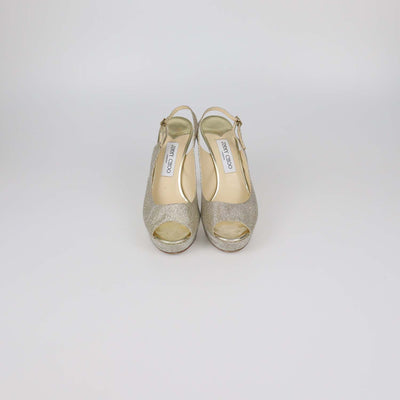 Jimmy Choo Gold Lurex Fabric Slingback Platform Sandals