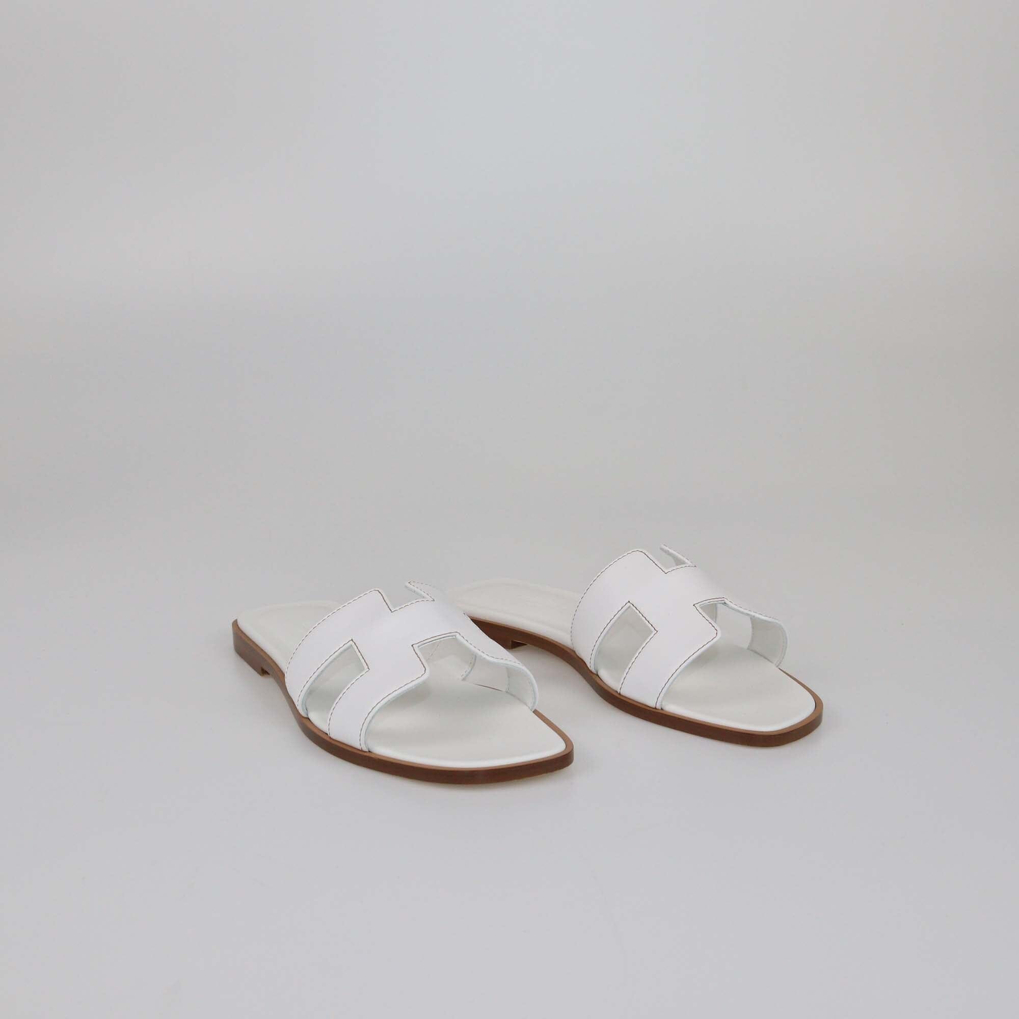 Hermes White Oran Flat Sandals Womens Hermes 