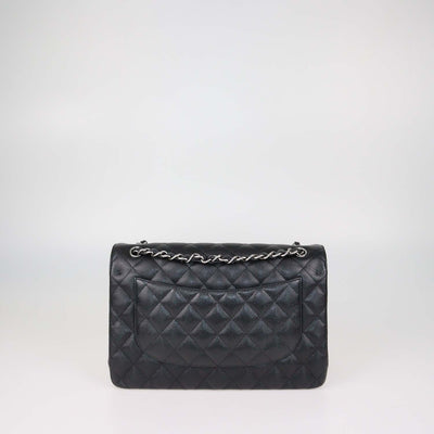 Chanel Black Quilted Caviar Leather Jumbo Classic Double Flap Bag