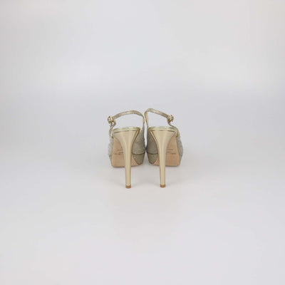 Jimmy Choo Gold Lurex Fabric Slingback Platform Sandals