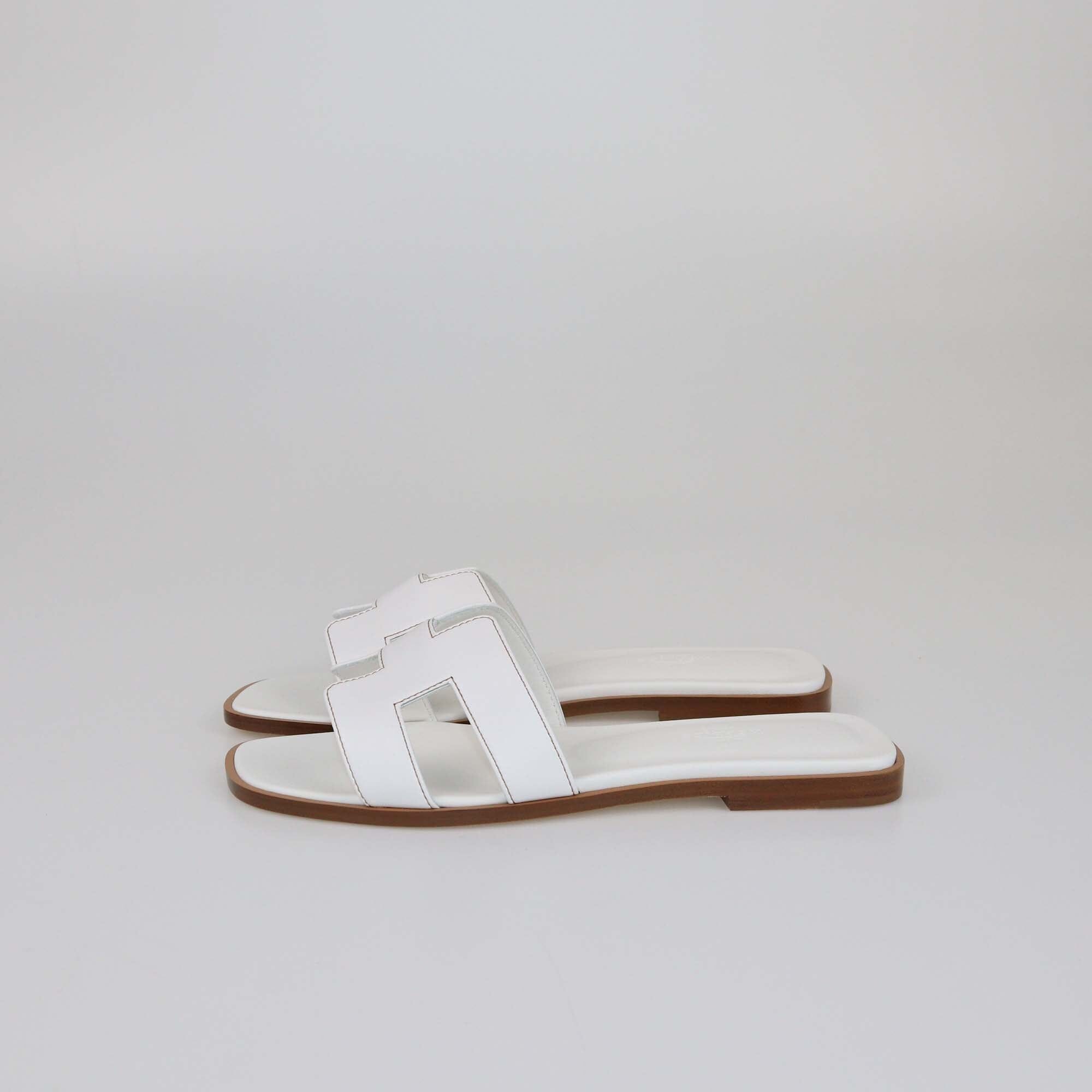 Hermes White Oran Flat Sandals Womens Hermes 