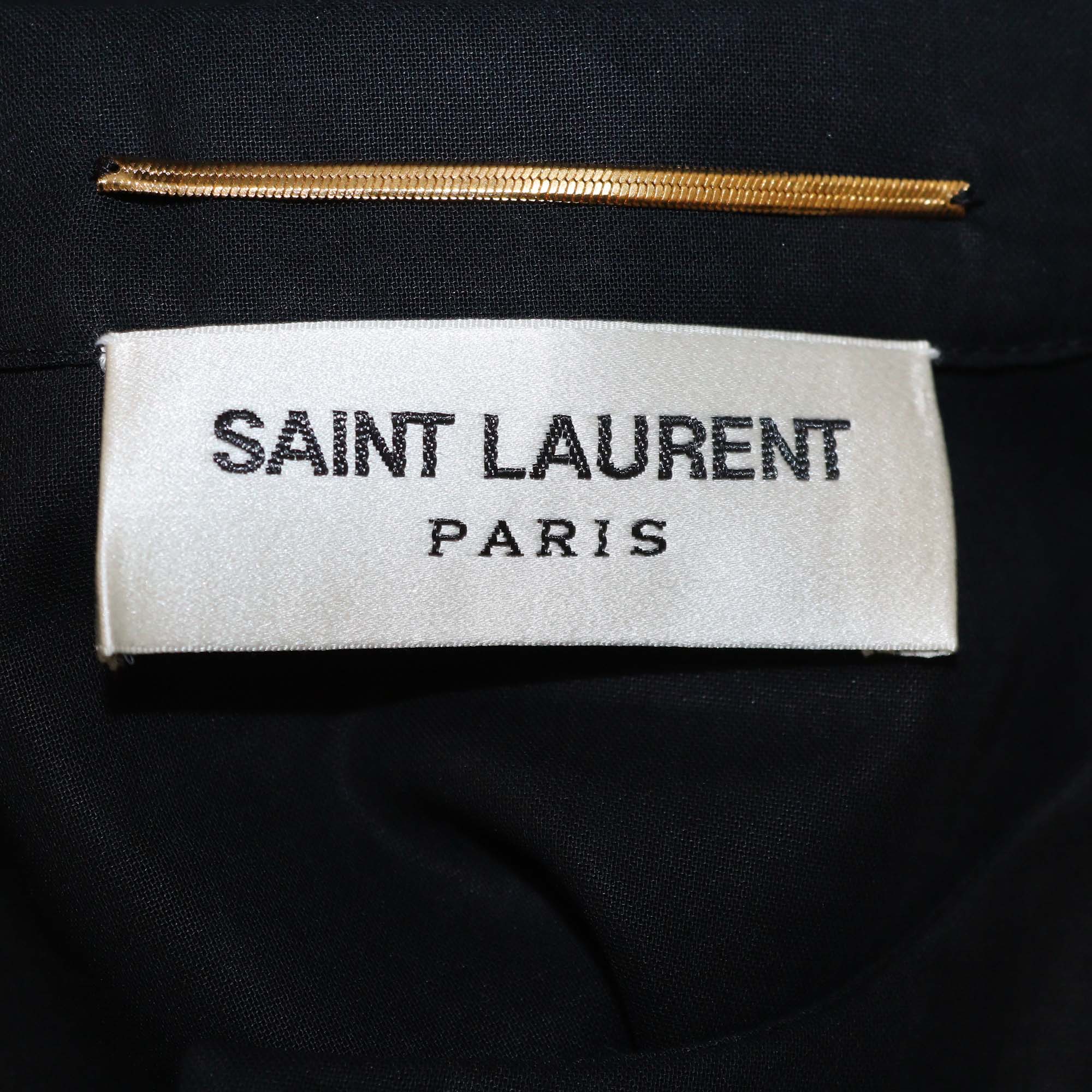 Saint Laurent Black Cotton & Silk Blend Embroidered Long Sleeve Mini Dress