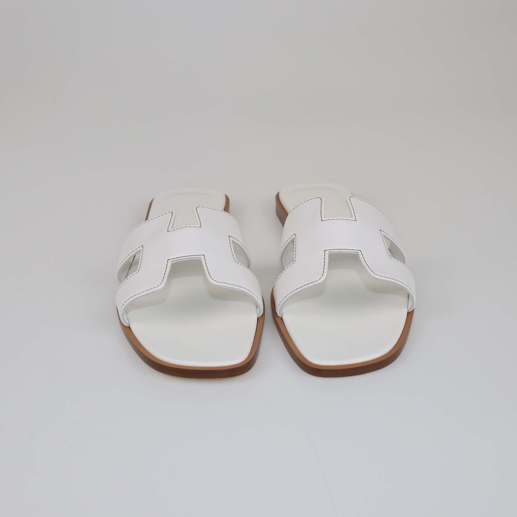 Hermes White Oran Flat Sandals